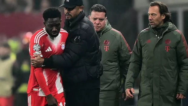 Distraught Alphonso Davies helped off field after injury during Champions League match