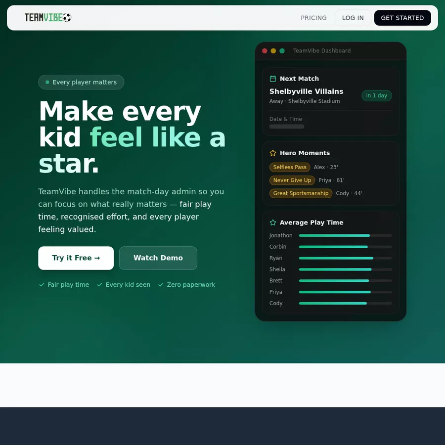 TeamVibe.app Grassroots/MiniRoos Soccer Coaching: 3 Months Free (Complete Plan)