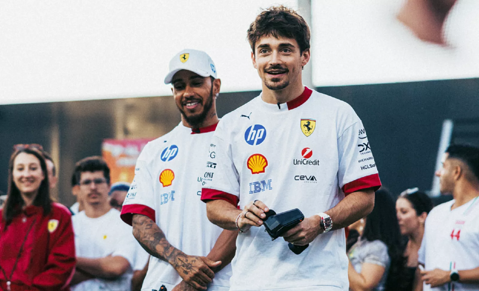 Lewis Hamilton Wears $600k Richard Mille Watch, Charles Leclerc Shows Off His Soccer Skills At Puma X Ferrari Limited Edition Launch Event During F1 Miami Week