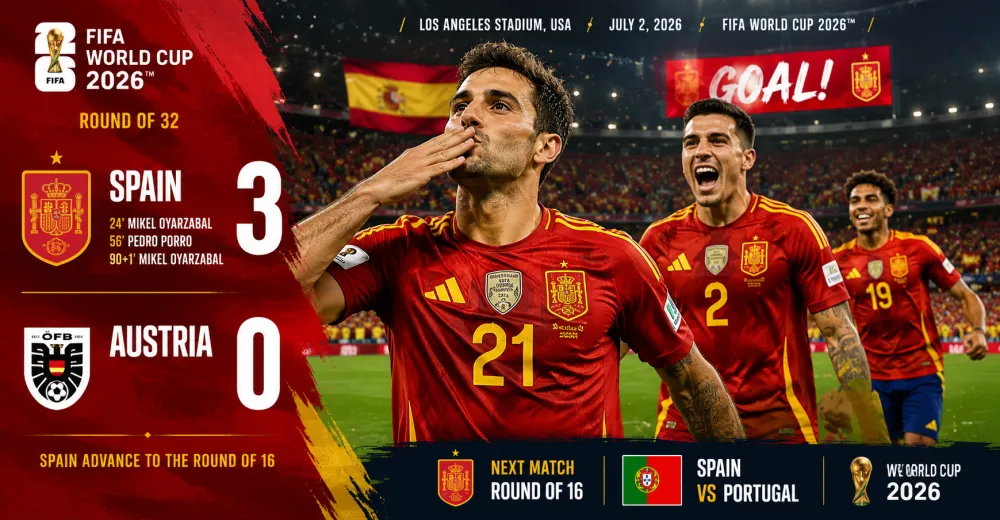 Spain Beat Austria 3-0 Advance to Round of 16